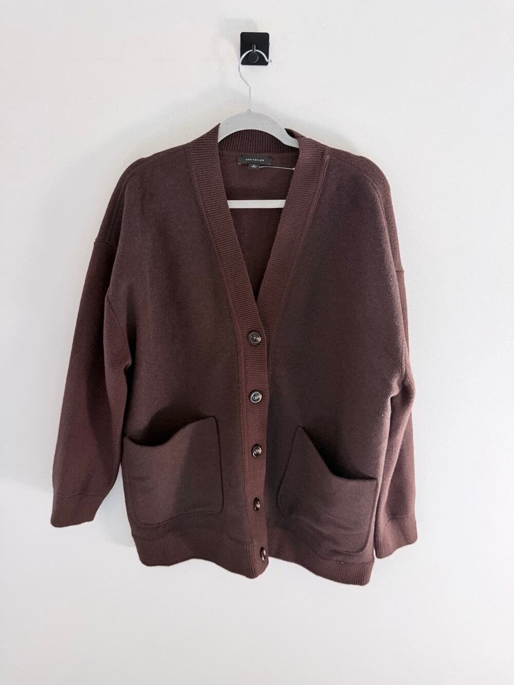 Ann Taylor Oversized Chocolate Brown Wool Blend Button Up Cardigan-Size XL